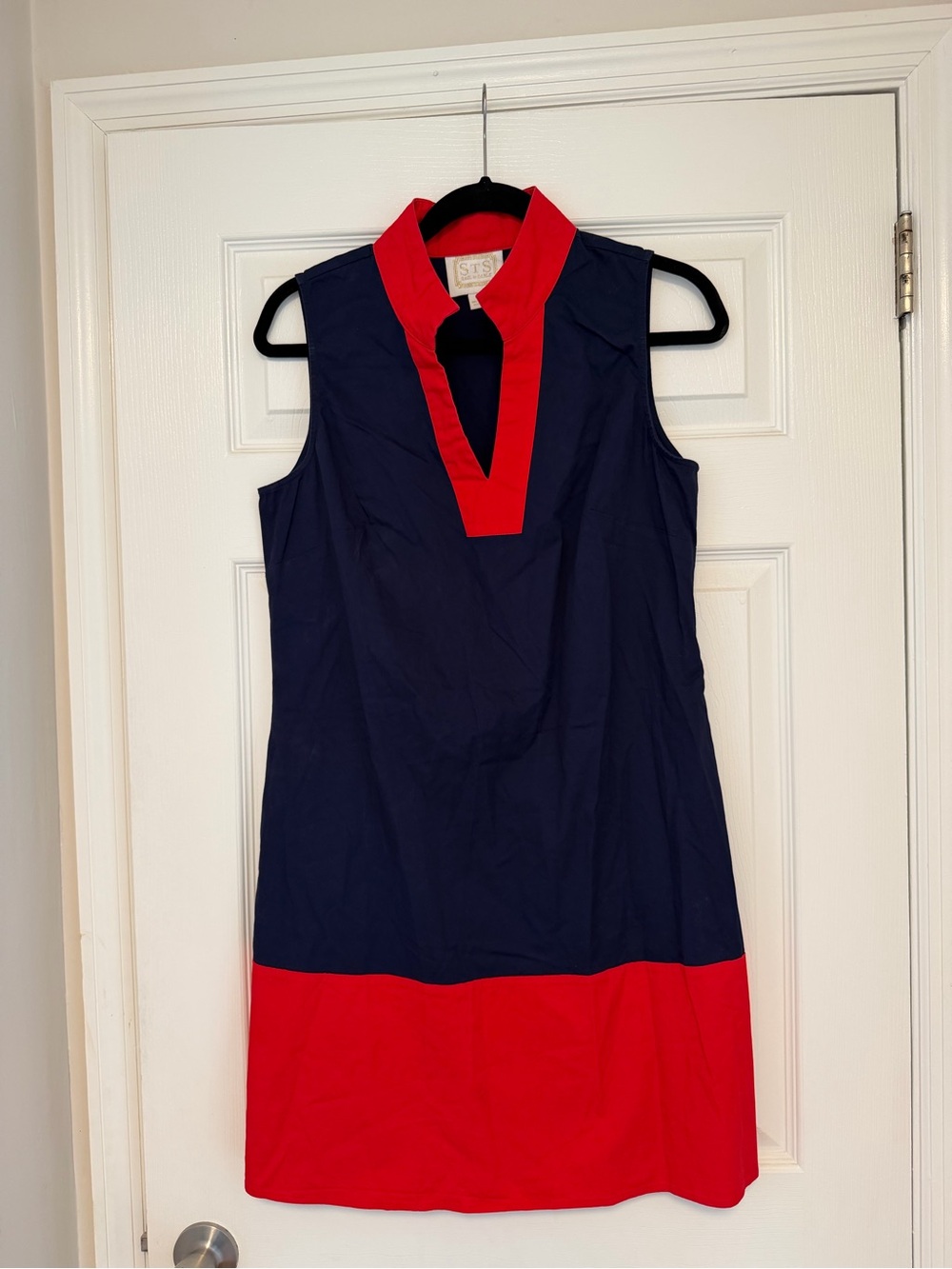 Sail to Sable Navy and Red Sleeveless V-Notch Shift Dress